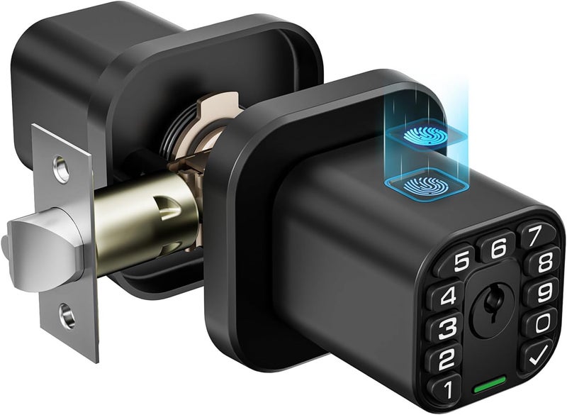 Richelock Fingerprint Door knob, Smart Biometric Door Lock with Keypad, Keyless Entry Code Door Knob, Waterproof & Weatherproof, Auto Lock,Voice Navigation, for Bedroom, Gate,Office -Matte Black - Image 1